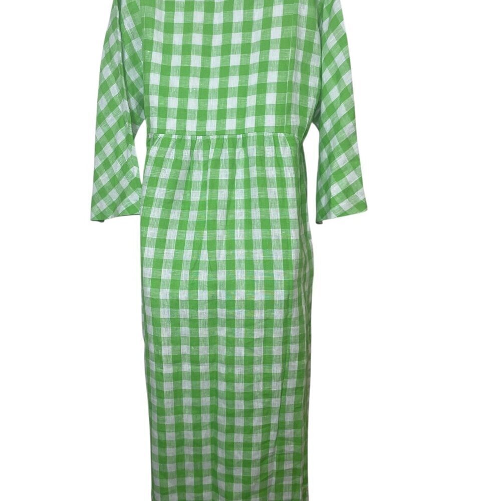Mara Hoffman Aviva Green Checkered Midi Dress XS | 100% Hemp | NWOT - Picture 3 of 6
